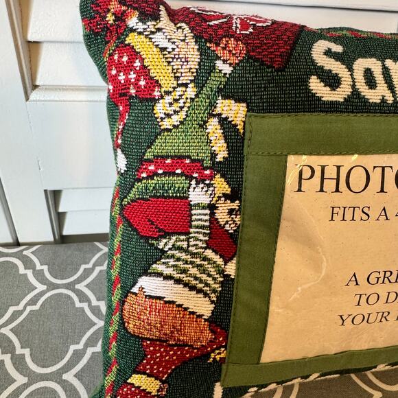 Vintage Christmas Pillow Frame Tapestry Santas Helpers Elves Collectable 9X12 - Picture 5 of 7